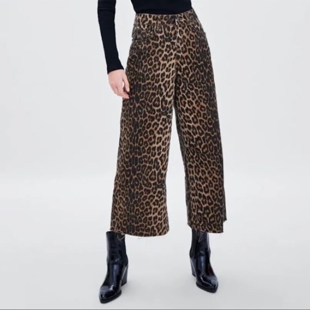 Zara trf wide leg animal print jeans